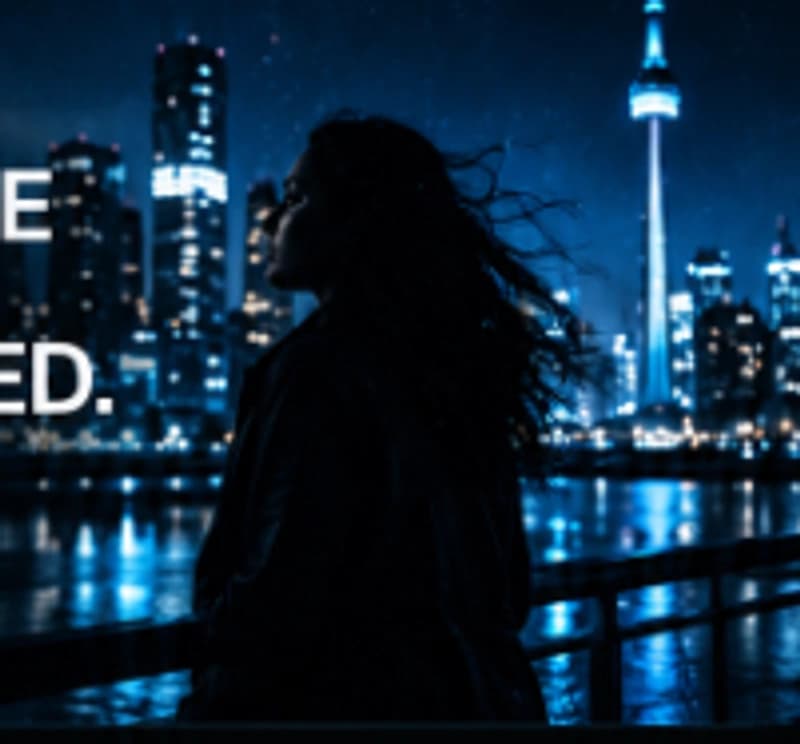 Toronto nocturnal skyline with CN Tower and silhouette